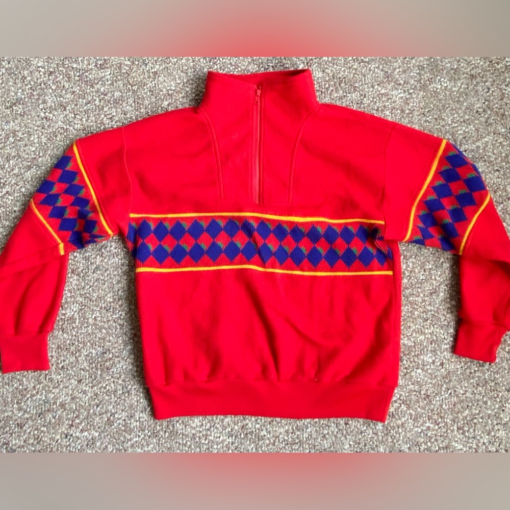 70s Retro Bobby London Red Blue Gucci Looking Cardigan Sweater Size Large